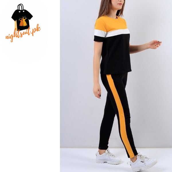 Mustard Striped Women's Tracksuit Set