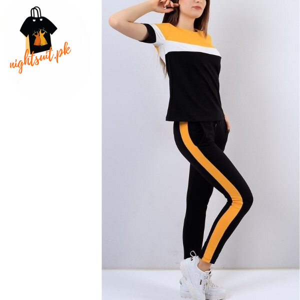 Mustard Striped Women's Tracksuit Set