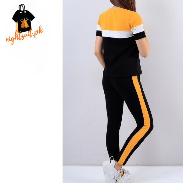 Mustard Striped Women's Tracksuit Set