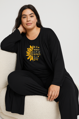 Women’s 3 Piece Nightwear Lounge Set with Sun Roses Print | Plus Size Loungewear