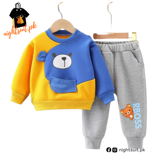 Yellow & Blue Boss Kids Sweatshirt & Pant