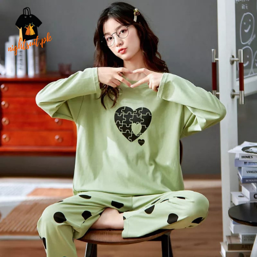 Green Heart Puzzle Ladies Nightsuit