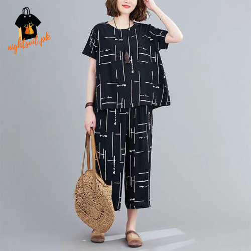 Black Printed Capri PJ Nightsuit