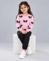Bow Bliss Winter Fleece Set for Girls - Pink