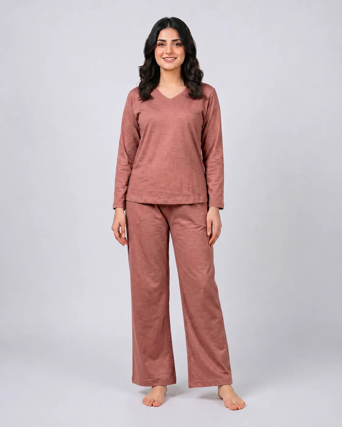 Women V Neck Lounge Wear - Rusty