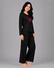 Women Round-Neck Lounge Wear | Tree Heart - Black