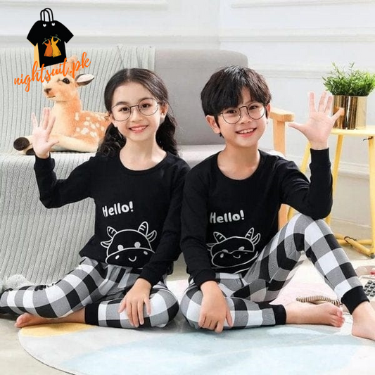 Hello Black Pattern Printed Kids Wear