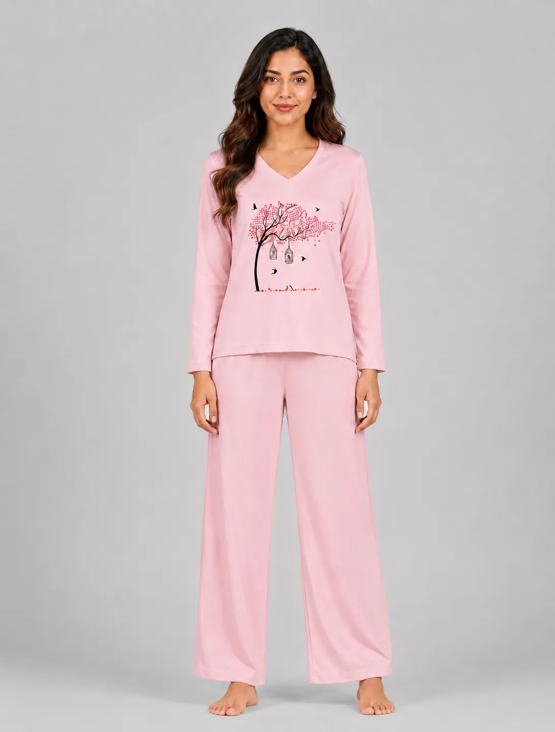 Women V-Neck Lounge Wear | Spring Tree - Baby Pink
