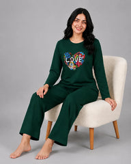 Women Round-Neck Lounge Wear | Love Color - Sherwood Green