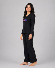 Women V-Neck Lounge Wear | Multi Love - Black