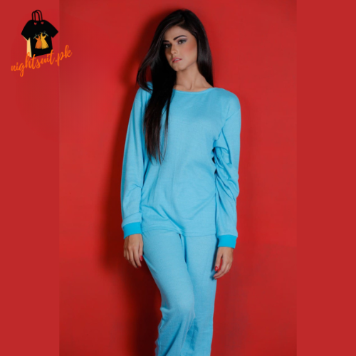Cyan Blue Female Nightsuit Pajama Set