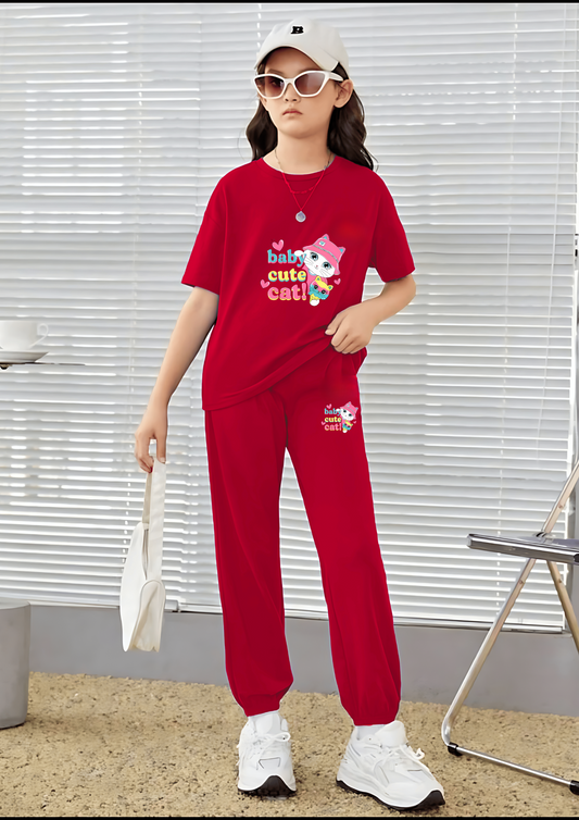 Kids Matching Set | Baby Cute Cat -  Red