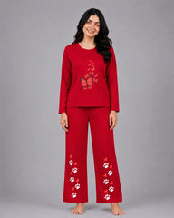 Women Round-Neck Lounge Wear | Red Butterfly - Red