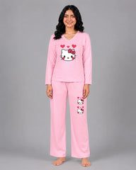Women V-Neck Lounge Wear | Hello Kitty - Baby Pink