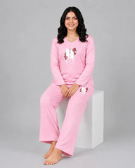 Women V-Neck Lounge Wear | BTS Flower - Baby Pink