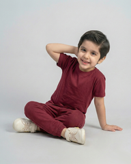 Kids Maroon Cotton T-Shirt & Trouser Set