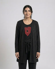 Women 3 Pieces Night Suit - Geometrical | Black