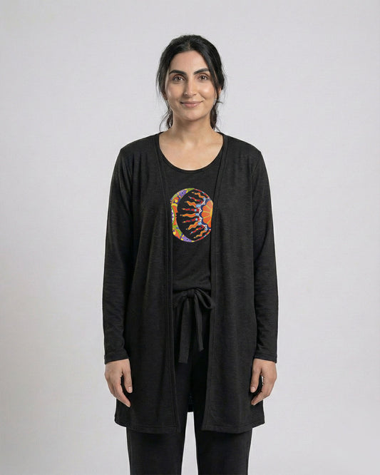 Women 3 Pieces Night Suit - Moon & Sun | Black