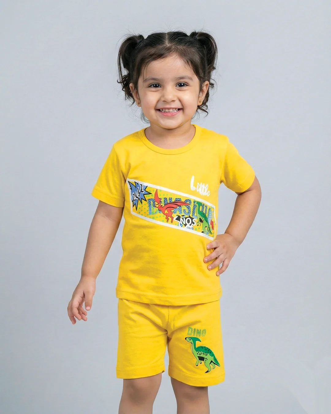 Little Dino Boys Yellow T-Shirt & Shorts Set