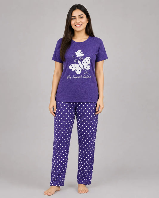 Polka Dot Butterfly Pajama Set - Purple