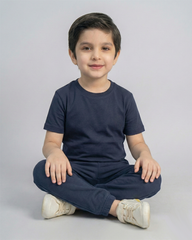 Kids Navy blue Cotton T-Shirt & Trouser Set