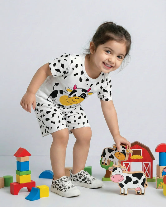 Cow Print Crew Neck Short Sleeve T-shirt