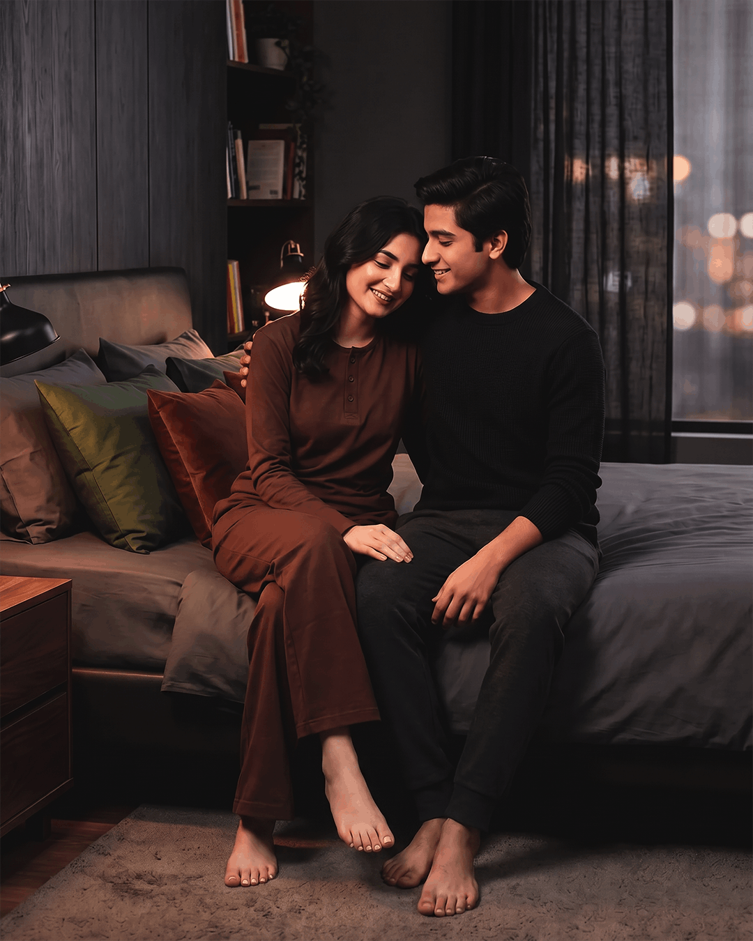 Women Button Style 2 Piece Lounge Wear - Chocolate Brown