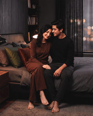 Women Button Style 2 Piece Lounge Wear - Chocolate Brown