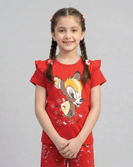 Red Bambi Printed Kids Co-Ord Set