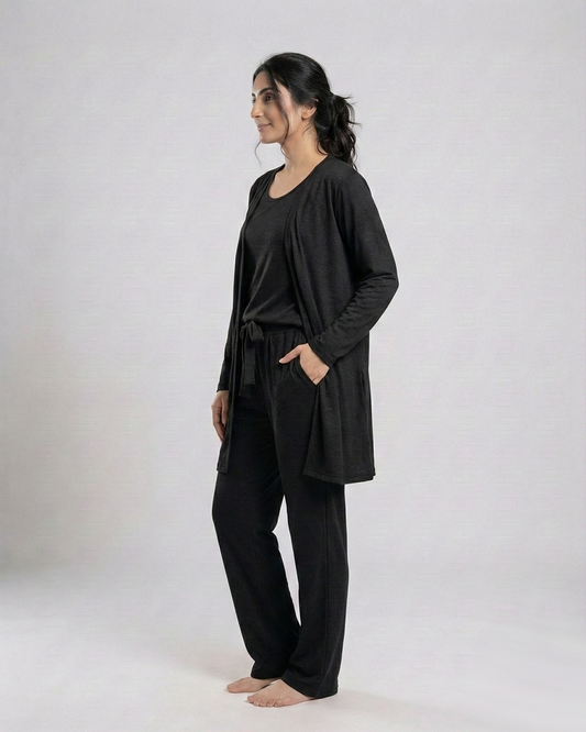 Women 3 Pieces Night Suit | Black