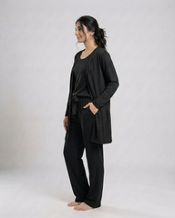 Women 3 Pieces Night Suit | Black