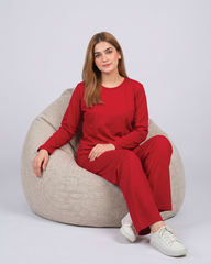 Women Round Neck Lounge Wear - Red