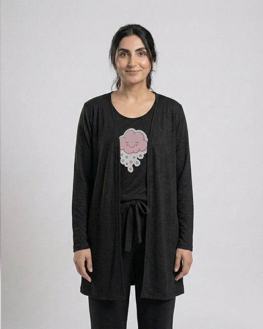 Women 3 Pieces Night Suit - Pink Cloud | Black