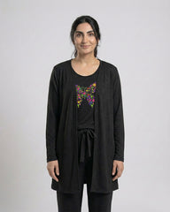 Women 3 Pieces Night Suit - Colored Butterfly | Black