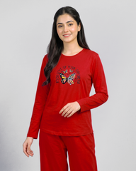 Women Round-Neck Lounge Wear | Never Give Up - Red