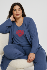Women’s 3 Piece Nightwear Lounge Set with Geometrical Heart Print | Plus Size Loungewear