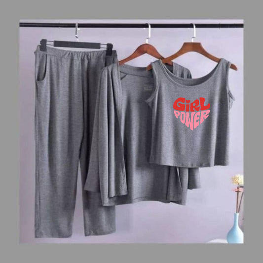 Girl Power Women Night Suit 3 Pieces Set