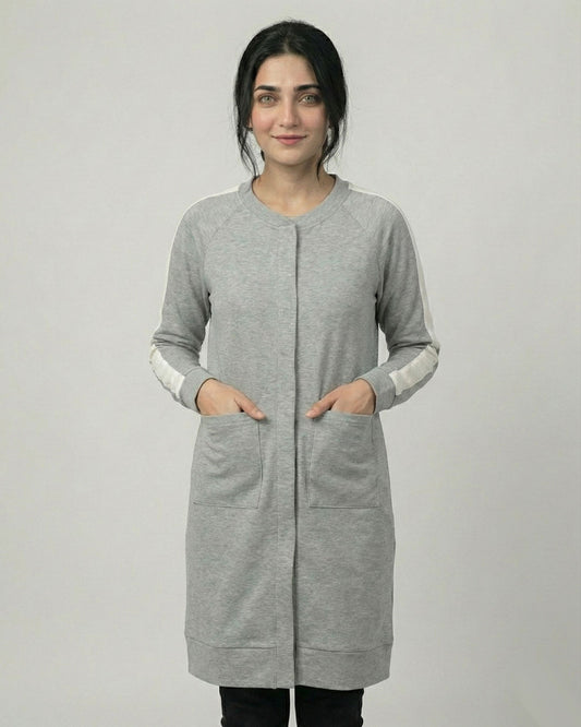 Grey Western Stripe Long Sleeve Cardigan