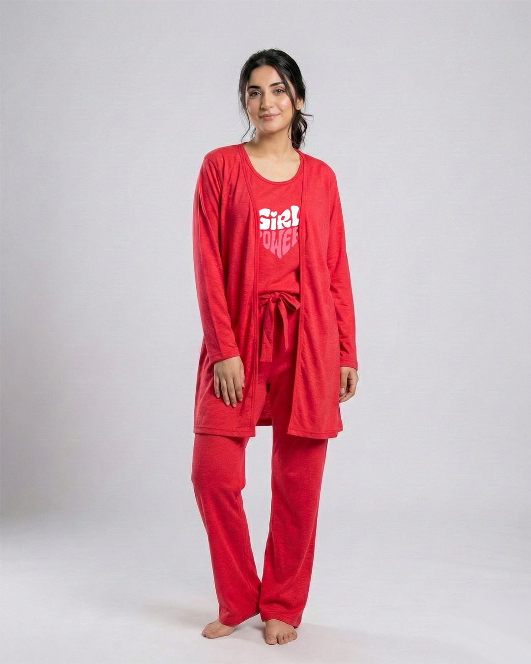 Women 3 Pieces Night Suit - Girl Power | Red