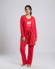 Women 3 Pieces Night Suit - Girl Power | Red