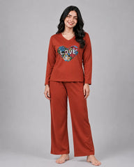 Women V-Neck Lounge Wear | Love Color - Rusty