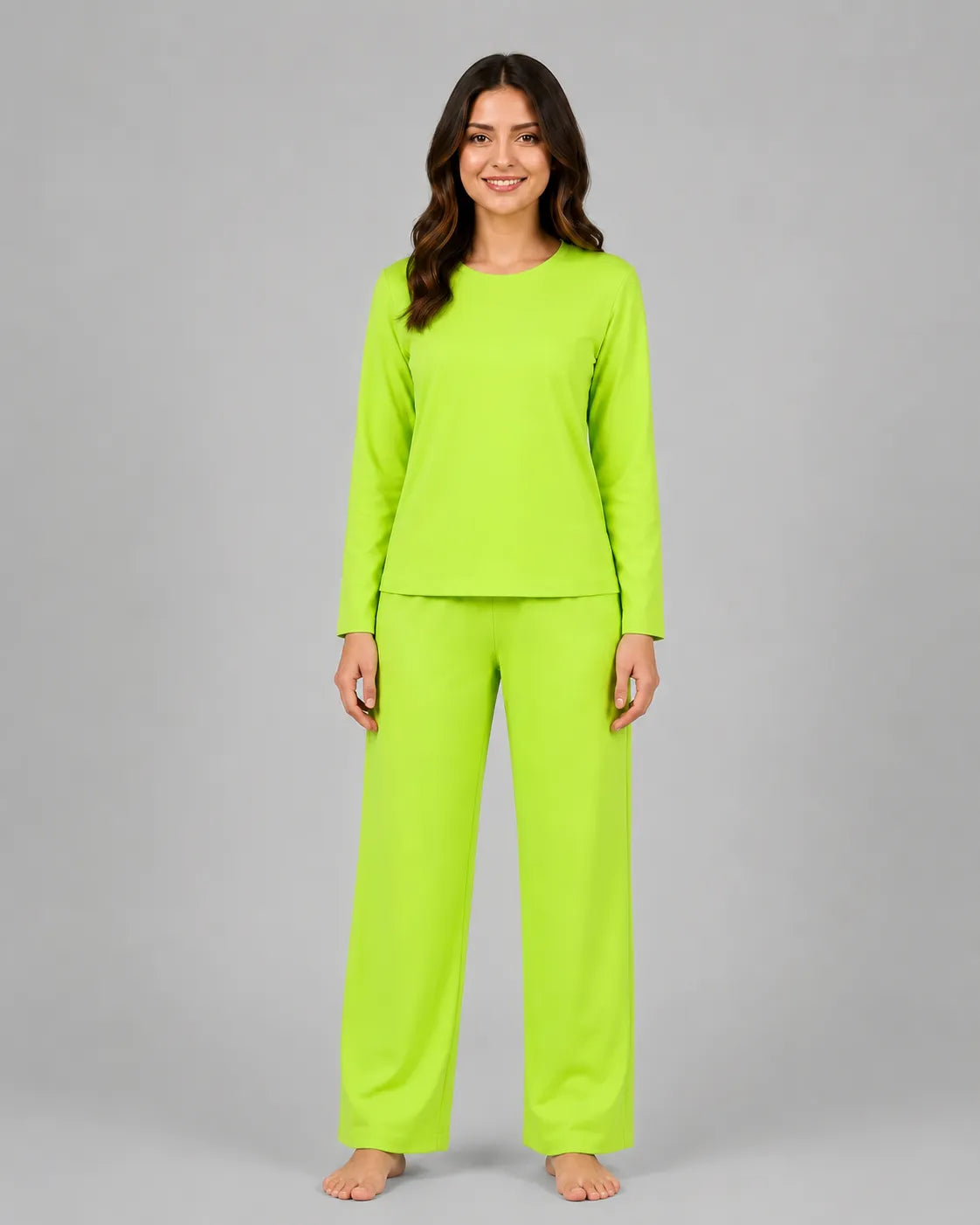 Women Round-Neck Lounge Wear - Lemon Yellow