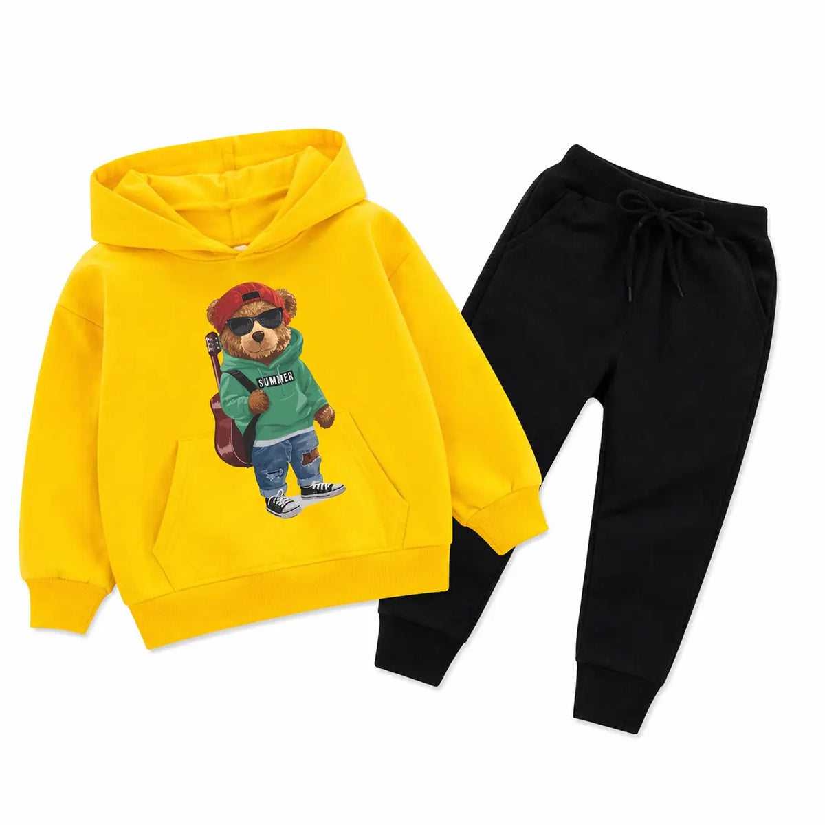 Kids Winter Hoodie Set | Green Bear Printed