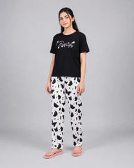 Black Butterfly Print pajama Set