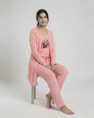 Women 3 Pieces Night Suit - Never Give Up | Baby Pink