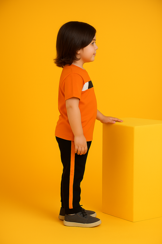 Trendy Kids' Orange Block T-Shirt & Pant Set