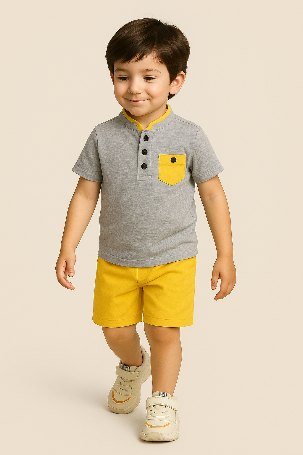 Yellow & Grey Kids Short Sleeve Kids Wear