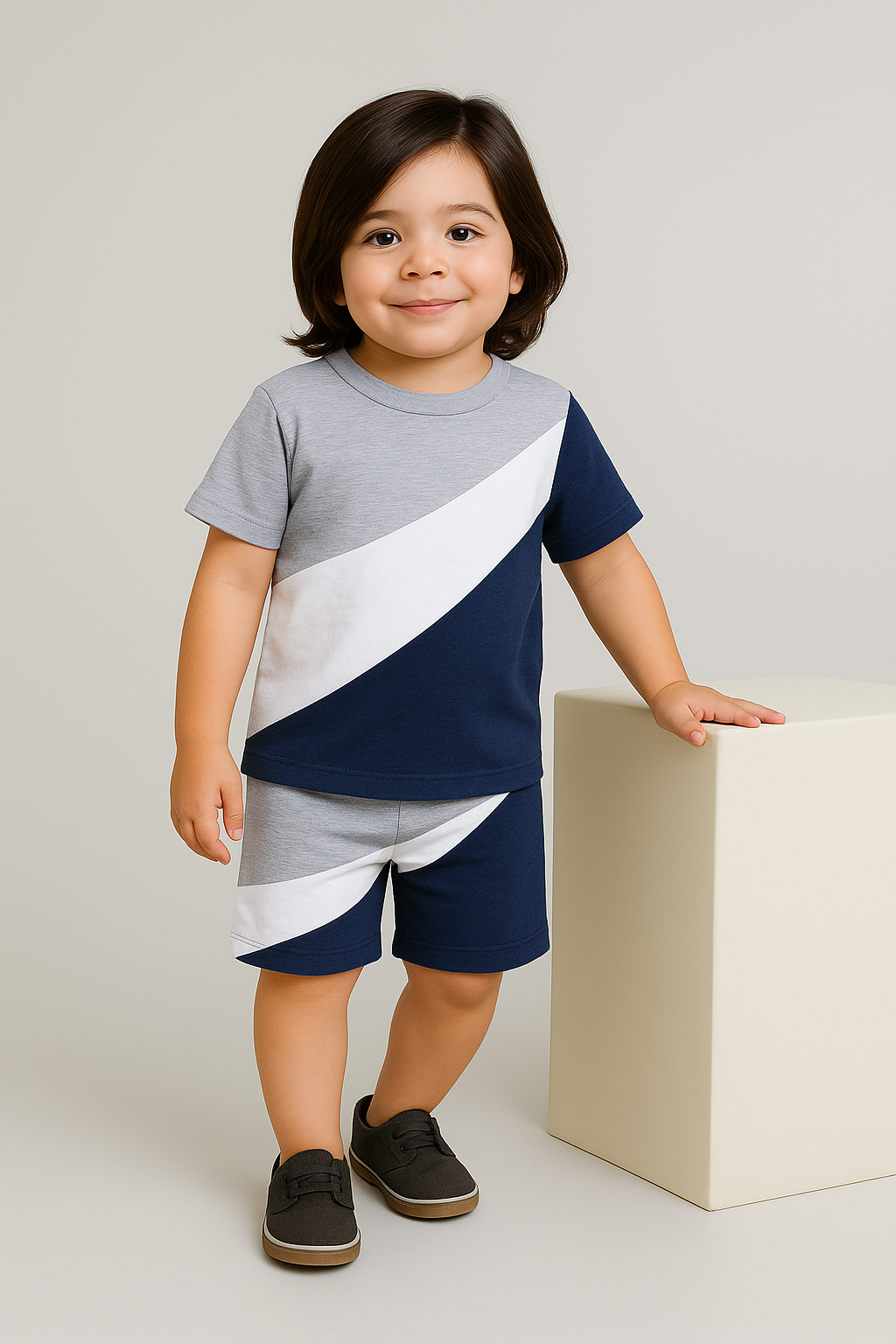 Blue Block Pattern Short Set