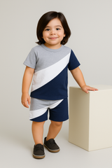 Blue Block Pattern Short Set