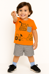 Orange White & Black Pocket Short Set